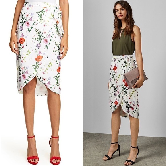 NWT TED BAKER Cottage Garden Floral Wrap Tie Waist Tulip Hem Pencil Midi Skirt 4